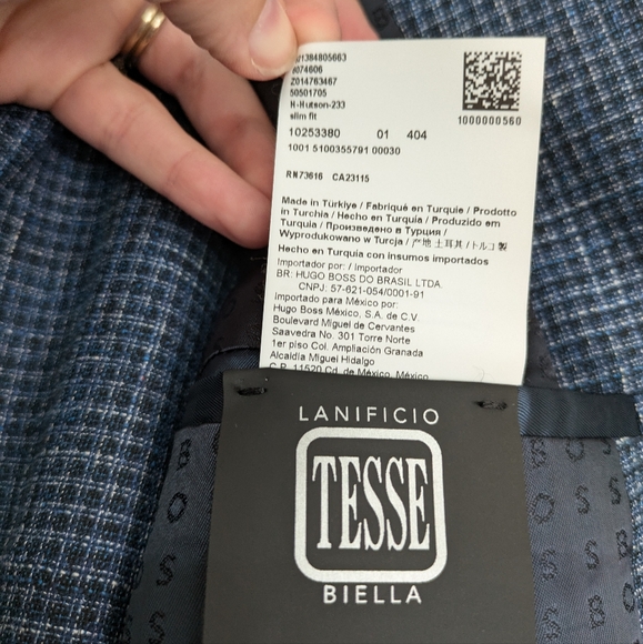 BOSS Hutson Slim Fit Blue Wool Cotton Linen Blend Sport Suit Coat Mens Jacket 38 - Picture 12 of 16